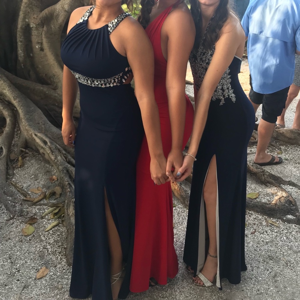 Navy blue with gems prom dress